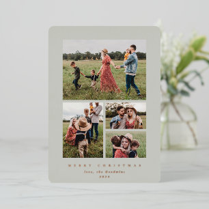 Elegant Minimal Sage Green Frame 4 Photo Foil Holiday Card