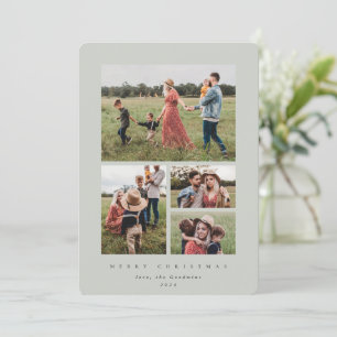 Elegant Minimal Sage Green Frame 4 Photo Holiday Card