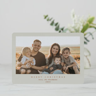 Elegant Minimal Sage Green Frame Single Photo Foil Holiday Card