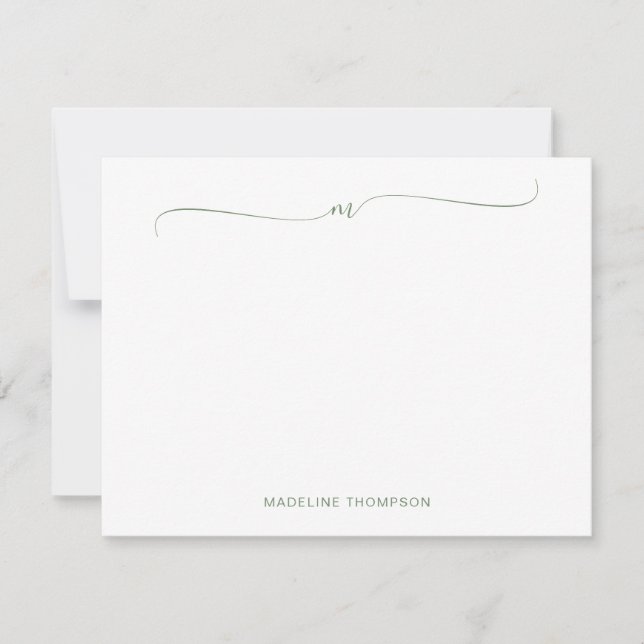 Elegant Minimal Sage Green Monogram Calligraphy  Card (Front)