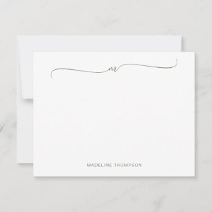 Elegant Minimal Sage Green Monogram Calligraphy Card
