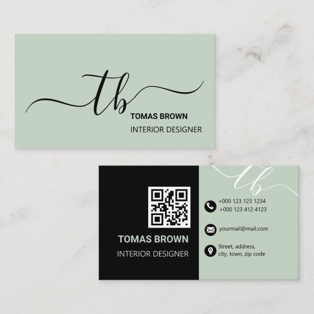 Elegant minimal Sage Green monogram initials Business Card (Front/Back)