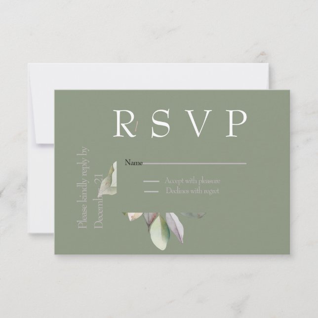 Elegant minimal sage green RSVP card (Front)