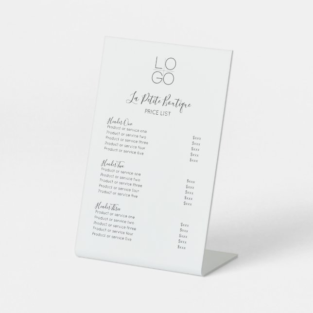 Elegant Minimal Script 3-Section Price List Pedestal Sign (Front)