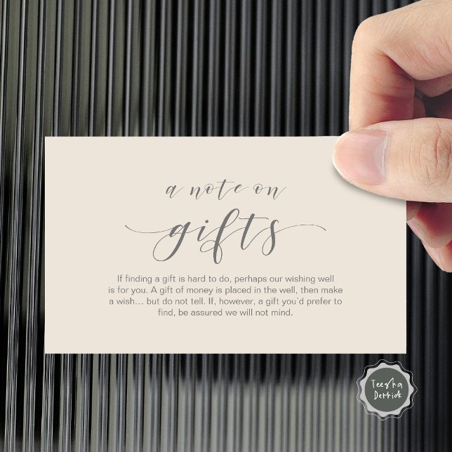Elegant Minimal script, A note on gifts Enclosure Card (Elegant Minimal script, A note on gifts Enclosure Card, in Dark grey and cream themed.)