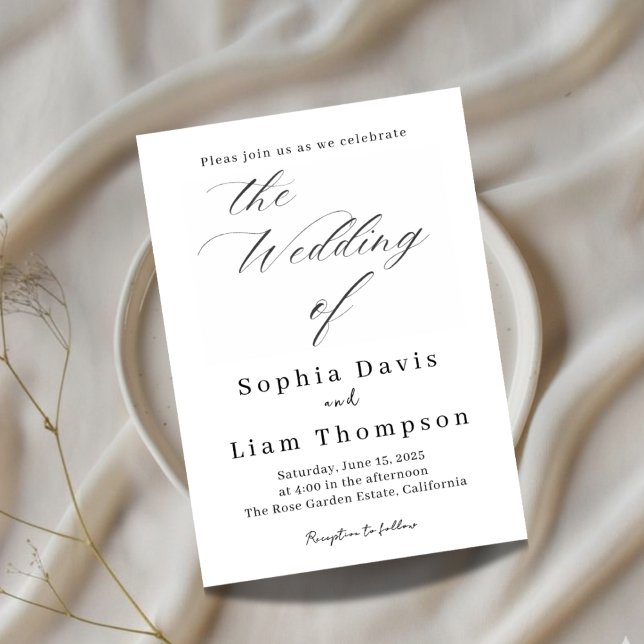 Elegant Minimal Script Black and White Wedding Inv Invitation (Creator Uploaded)