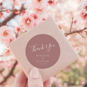 Elegant Minimal Script Custom Wedding Dusty Rose Classic Round Sticker