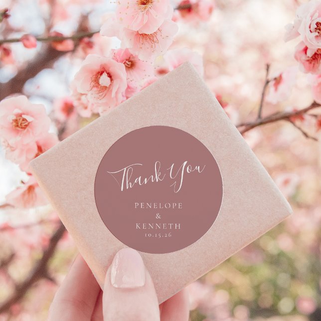 Elegant Minimal Script Custom Wedding Dusty Rose Classic Round Sticker (Creator Uploaded)