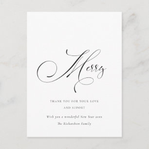 Elegant Minimal Script Merry Christmas Greeting Postcard