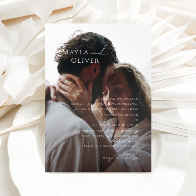 Elegant Minimal Script Photo Traditional Wedding Invitation (Creator Uploaded)