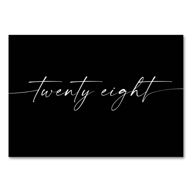 Elegant Minimal Script Table Cards Number 28 (Front)