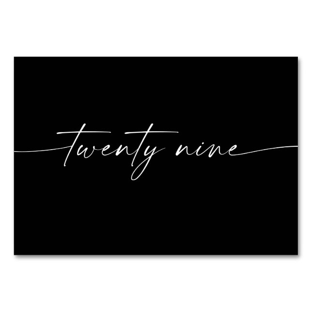 Elegant Minimal Script Table Cards Number 29 (Front)