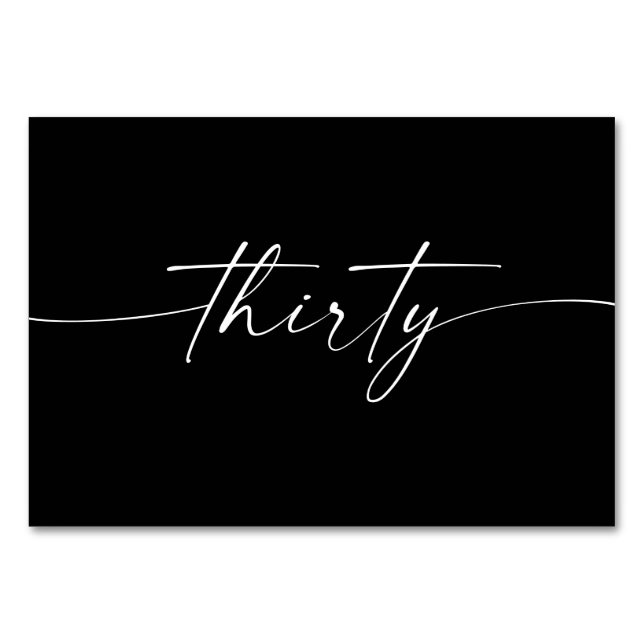 Elegant Minimal Script Table Cards Number 30 (Front)