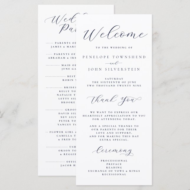 Elegant Minimal Script Typography Wedding Programme (Front/Back)