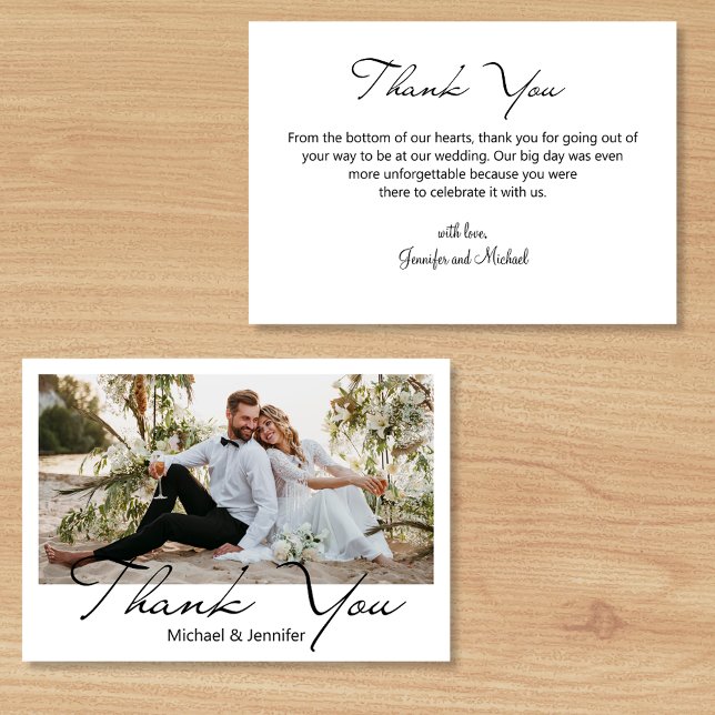 elegant minimal script wedding photo  thank you card (Creator Uploaded)