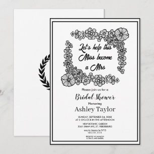 Elegant minimal script wreath floral Bridal Shower Invitation