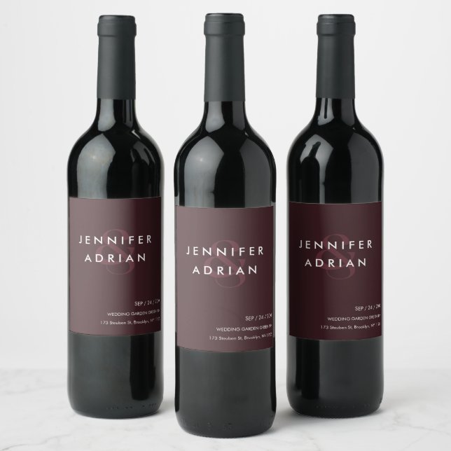 Elegant Minimal Seal brown Modern Wedding White  Wine Label (Bottles)