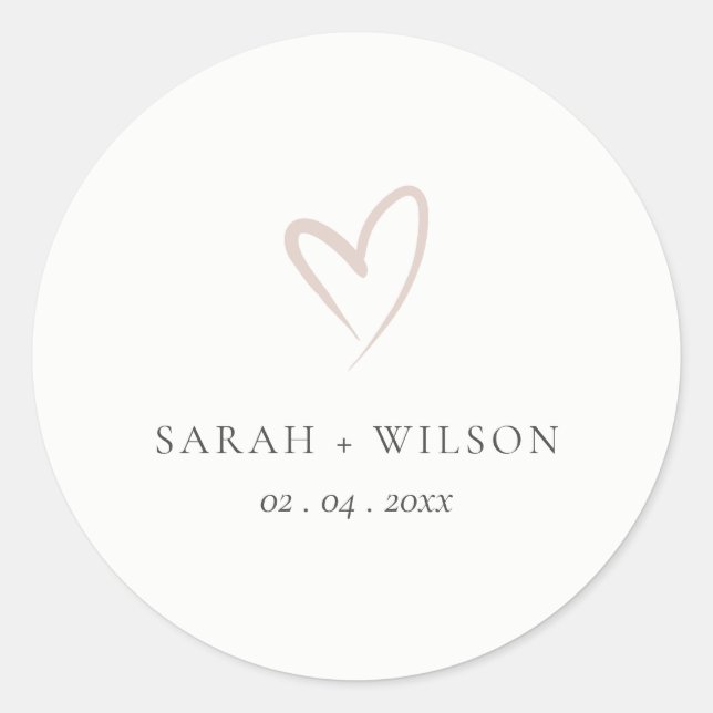 Elegant Minimal Simple Blush Pink Heart Wedding Classic Round Sticker (Front)