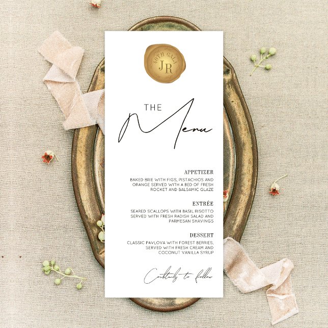 Elegant Minimal Simple Gold Wax Stamp Dinner Menu (Creator Uploaded)