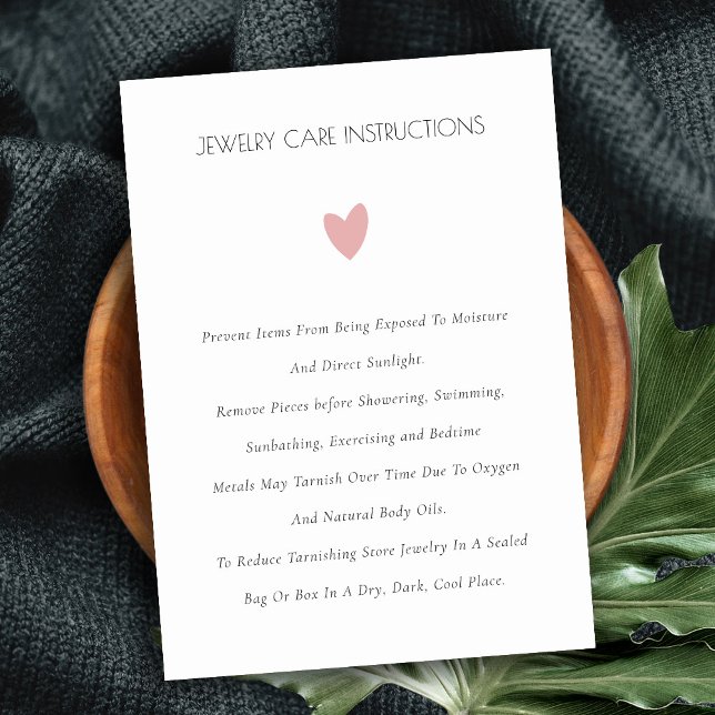 Elegant Minimal Simple Pink Heart Jewellery Care Business Card (Creator Uploaded)