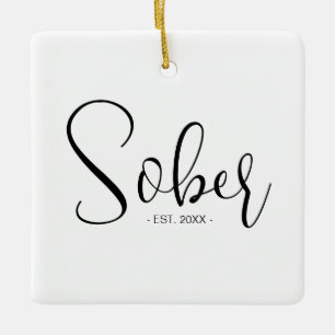 Elegant Minimal Sober Date Keepsake  Ceramic Ornament