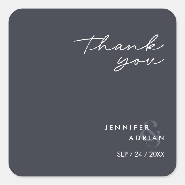 Elegant Minimal Squid Ink Modern Wedding Square  Sticker (Front)