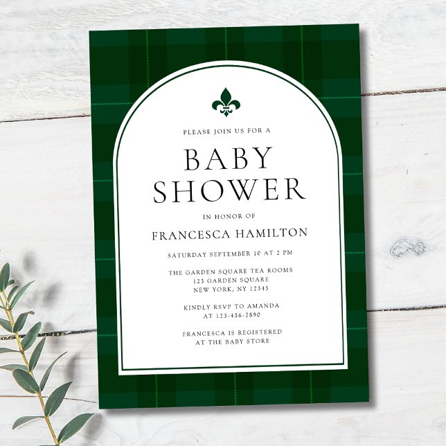 Elegant Minimal Tartan Green Boy Baby Shower Invitation (Creator Uploaded)