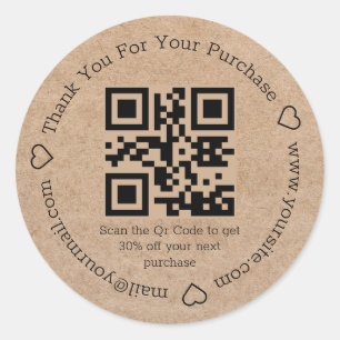 elegant minimal thank you business qr code kraft classic round sticker