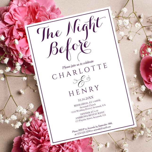 Elegant Minimal The Night Before Purple Invitation (Creator Uploaded)
