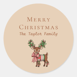 Elegant Minimal Typography Christmas Reindeer Classic Round Sticker
