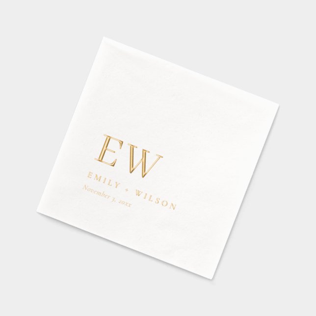 Elegant Minimal Typography Monogram Custom Wedding Foil Napkins (Left)