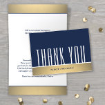 Elegant Minimal Typography Navy Blue, White & Gold Thank You Card<br><div class="desc">Express gratitude to family and friends for any occasion with elegant customised folded thank you cards. All wording is simple to personalise or delete. If you prefer to hand write your message of thanks, simply delete the example text. This navy blue, white and gold template design features modern faux foil...</div>
