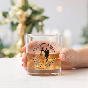 elegant minimal typography wedding couple  whiskey glass