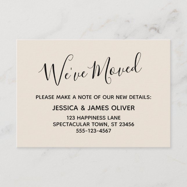 Elegant, Minimal Typography "We've Moved" Cream Enclosure Card (Front)