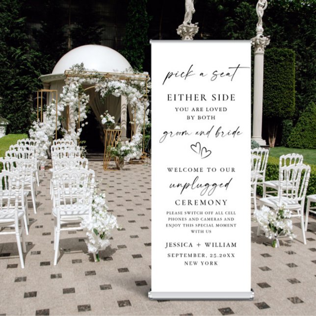Elegant Minimal Unplugged Wedding Ceremony Welcome Retractable Banner (Creator Uploaded)