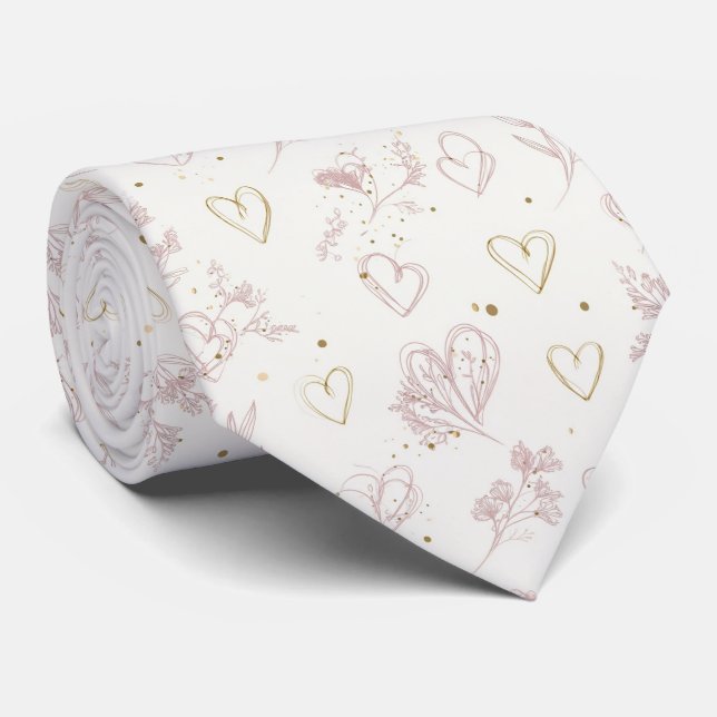 Elegant Minimal Valentine Hearts Seamless Pattern  Tie (Rolled)