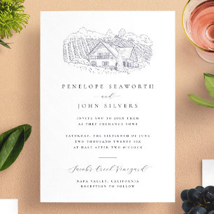 Elegant Minimal Vineyard Illustration Wedding Invitation