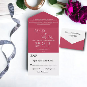 Elegant Minimal Viva Magenta Modern Chic Wedding All In One Invitation