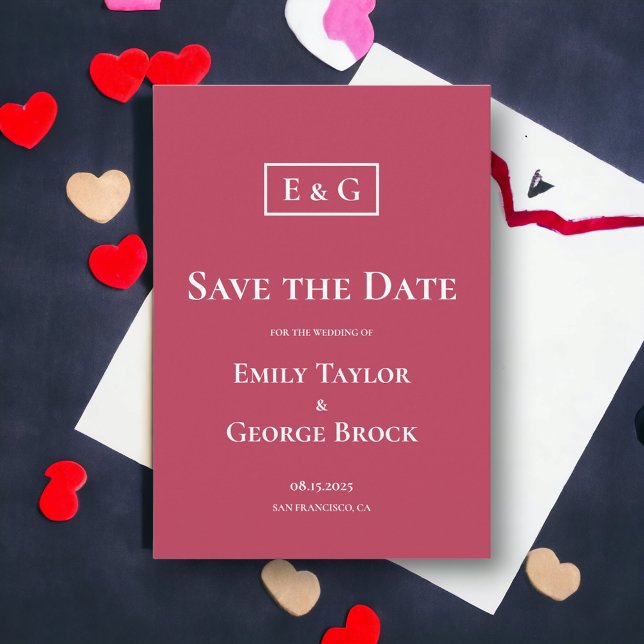 Elegant Minimal Viva Magenta Monogram Chic Wedding Save The Date (Creator Uploaded)