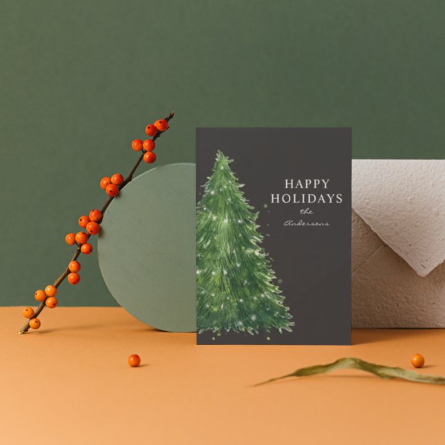 elegant minimal watercolor christmas tree holidays holiday card (Creator Uploaded)