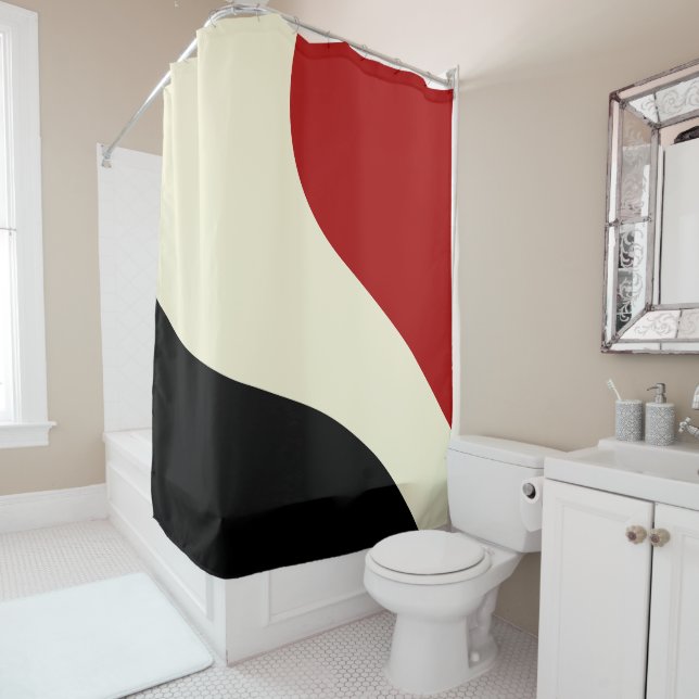 Elegant minimal wave in Red, Black, and Cream Shower Curtain (In Situ)