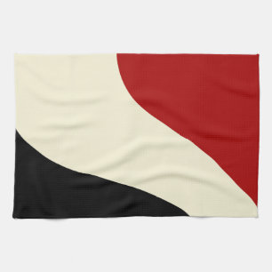 Elegant minimal wave in Red, Black, and Cream Tea Towel