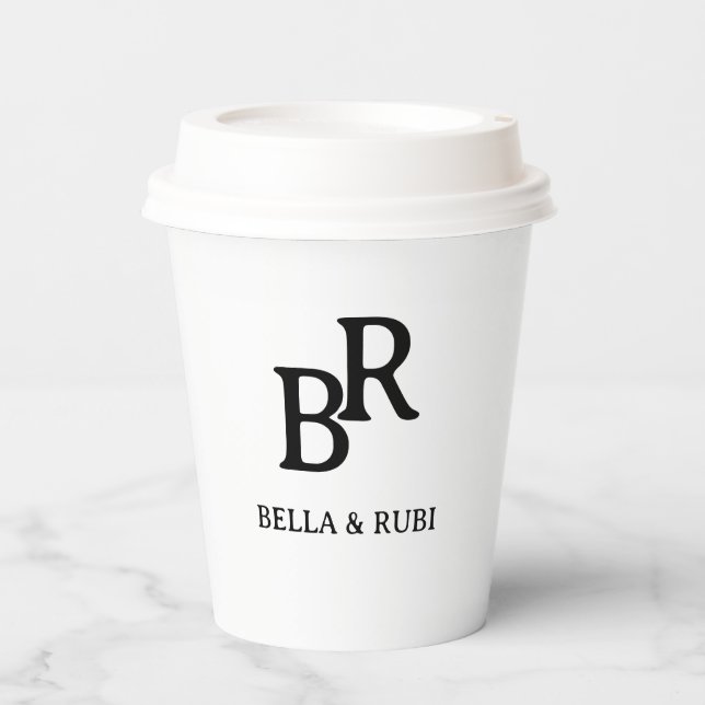 Elegant Minimal Wedding Monogram Design Paper Cups (Front)