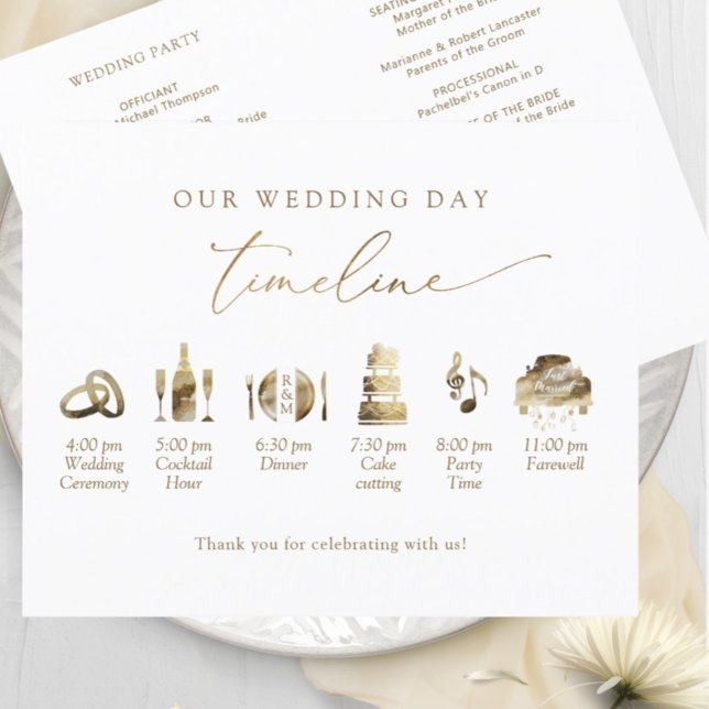  Elegant Minimal Wedding Program Timeline in Gold (Creator Uploaded)