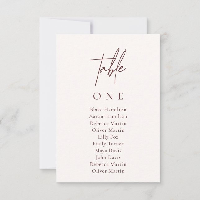 Elegant Minimal Wedding Seating Chart Table Number (Front)