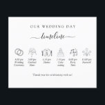 Elegant Minimal Wedding Timeline, Program<br><div class="desc">Elegant minimal white and black wedding timeline program with beautiful delicate timeline icon images and elegant modern handwritten calligraphy details. Ability to select customise and move around timeline images and text to suit your own wedding timeline, simply drag and move. Personalise dinner image with menu on the centre with your...</div>