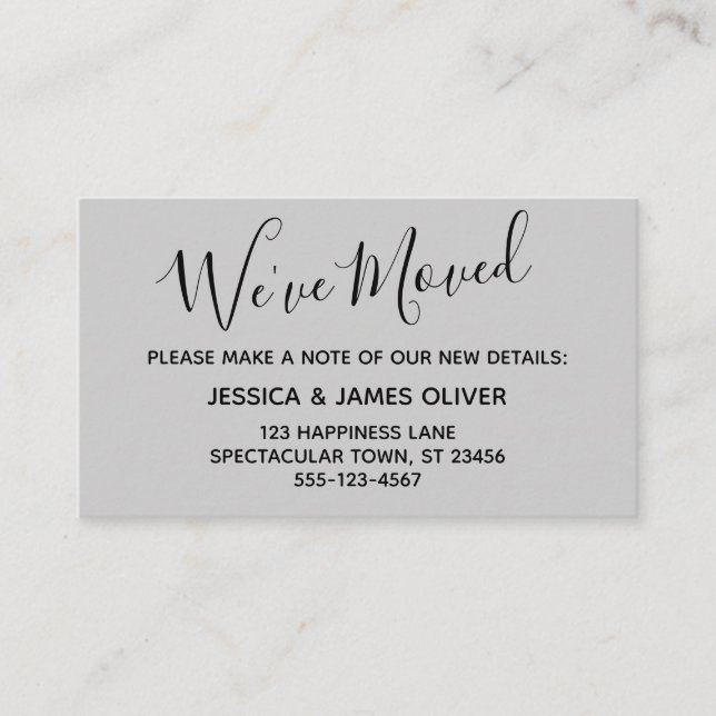 Elegant, Minimal "We've Moved"  Light Grey Card (Front)