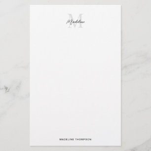 Elegant Minimal White Black Script Monogram Stationery