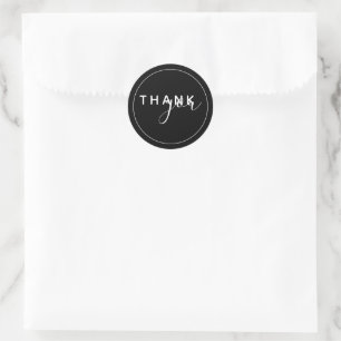 Elegant Minimal White Black Thank You Classic Round Sticker
