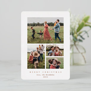 Elegant Minimal White Frame 4 Photo Foil Holiday Card